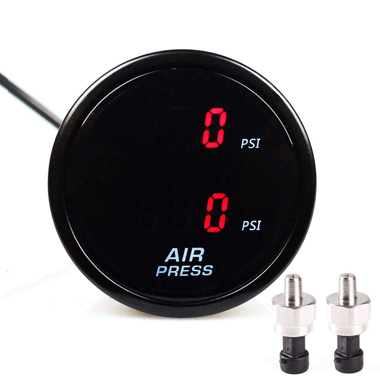 Dual Air Bag Suspension Pressure Gauge Kit Red Digital 290psi with 2pcs 1/8npt Electrical Sensors - Zenithce