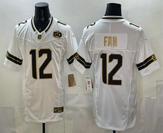 Seattle Seahawks #12 Fan White Gold 2025 FUSE 50th Season Patch Limited Stitched Jersey - Zenithce