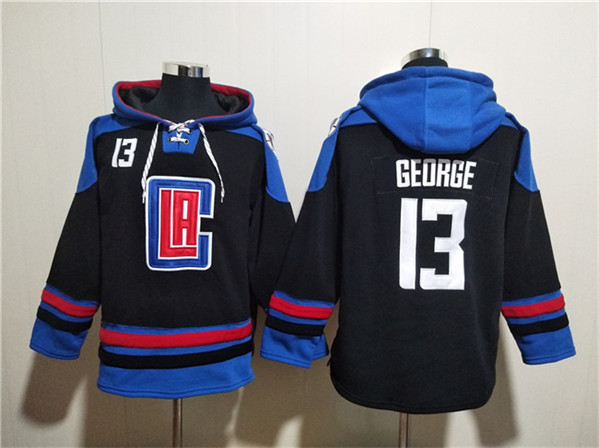 Los Angeles Clippers #13 Paul George Black Blue Lace-Up Pullover Hoodie - Zenithce