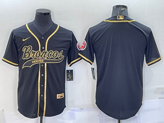 Denver Broncos Blank Black Gold With Patch Cool Base Stitched Baseball Jersey - Zenithce