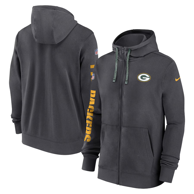 Green Bay Packers Heather Charcoal 2024 Team Full-Zip Hoodie - Zenithce