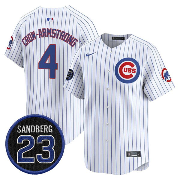 Chicago Cubs #4 Pete Crow-Armstrong White Pinstripe 'Ryne Sandberg Tribute' Vapor Limited V2 Stitched Jersey - Zenithce