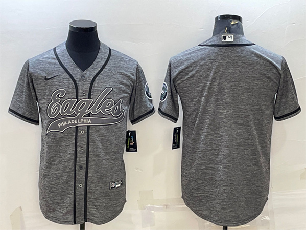 Philadelphia Eagles Blank Gray With Patch Cool Base Stitched Baseball Jersey - Zenithce