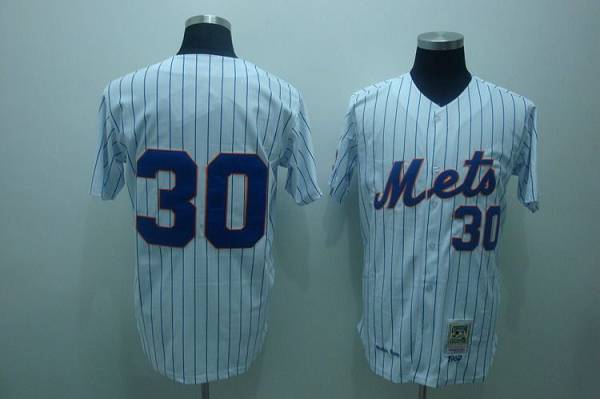 Mitchell And Ness Mets #30 Nolan Ryan Stitched White Blue Strip Throwback Jersey - Zenithce