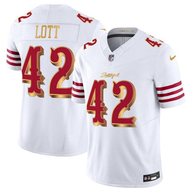 San Francisco 49ers #42 Ronnie Lott White Gold 2025 F.U.S.E. “Rivalries” Vapor Limited Stitched Jersey - Zenithce