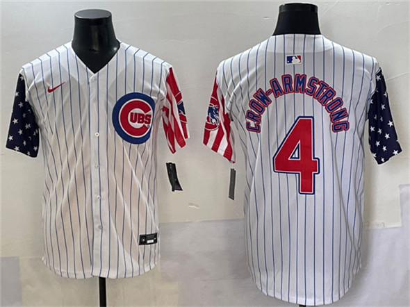 Chicago Cubs #4 Pete Crow-Armstrong White Pinstripe 2025 Independence Day Vapor Premier Limited Stitched Jersey - Zenithce