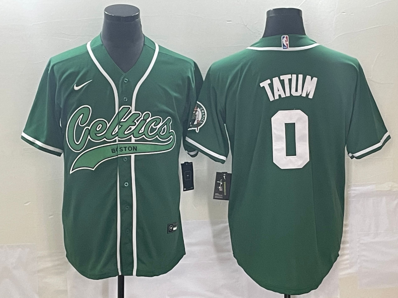 Boston Celtics #0 Jayson Tatum Green With Patch Stitched Baseball Jersey - Zenithce