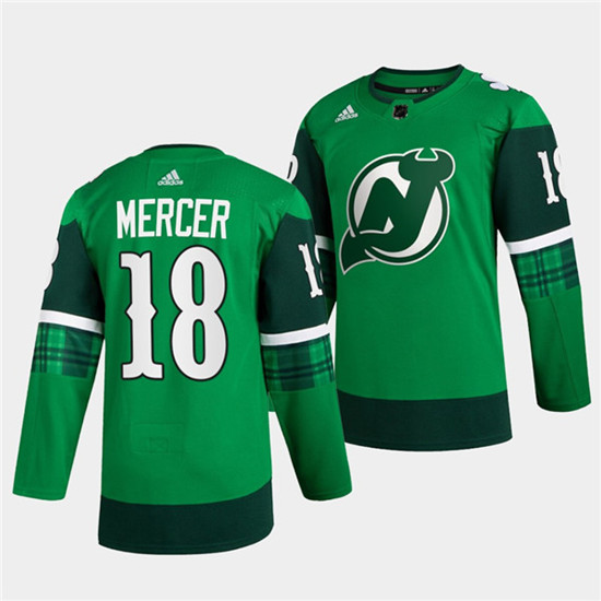 New Jersey Devils #18 Dawson Mercer Green Warm-Up St Patricks Day Stitched Jersey - Zenithce