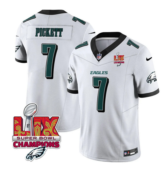 Philadelphia Eagles #7 Kenny Pickett White 2025 Eagles Logo Super Bowl LIX Patch New F.U.S.E. Vapor Limited Stitched Jersey - Zenithce