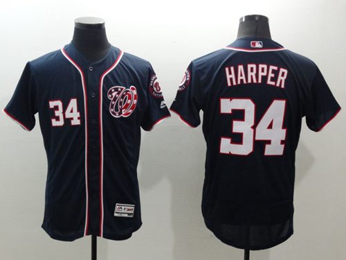 Nationals #34 Bryce Harper Navy Blue Flexbase Authentic Collection Stitched Jersey - Zenithce