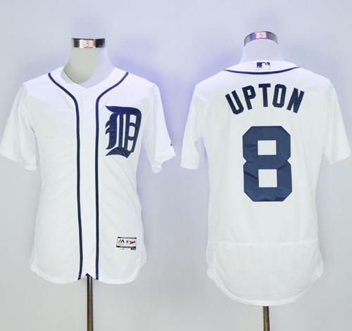 Tigers #8 Justin Upton White Flexbase Authentic Collection Stitched Jersey - Zenithce