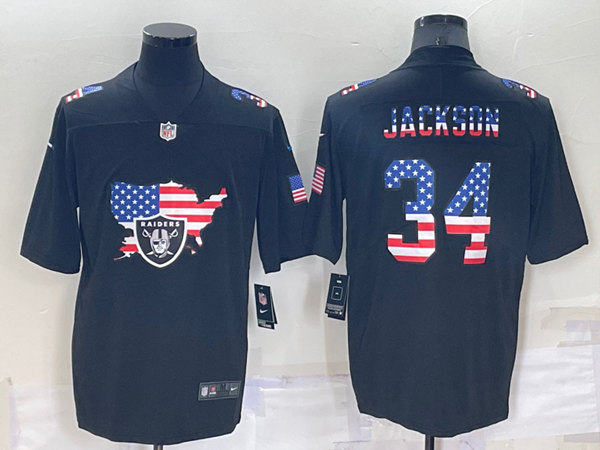 Las Vegas Raiders #34 Bo Jackson Black USA Flag Limited Stitched Jersey - Zenithce