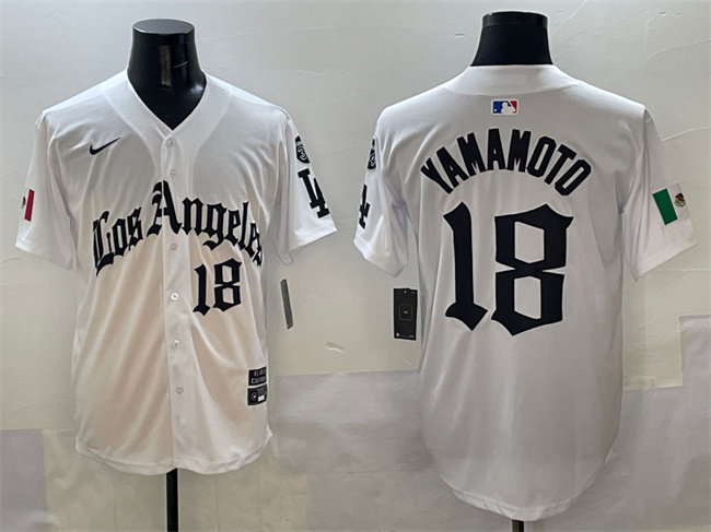 Los Angeles Dodgers #18 Yoshinobu Yamamoto White Mexico 2025 LA Gothic Style With Fernando Patch Vapor Premier Limited Stitched Jersey - Zenithce