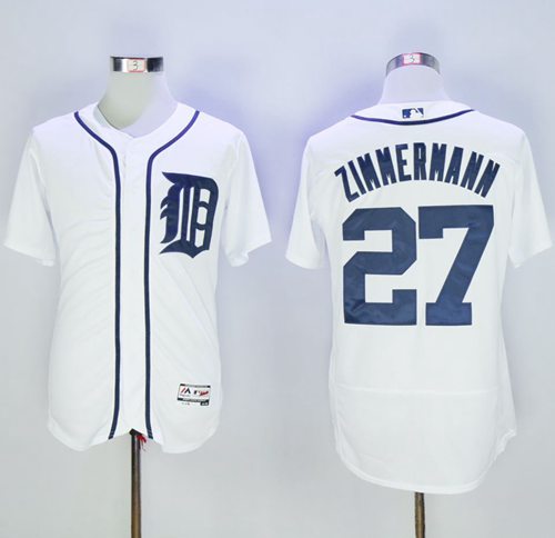 Tigers #27 Jordan Zimmermann White Flexbase Authentic Collection Stitched Jersey - Zenithce