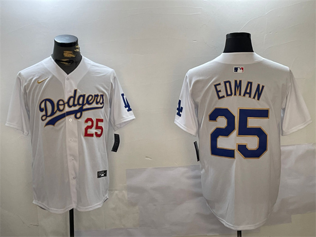 Los Angeles Dodgers #25 Tommy Edman White Gold Home Limited Stitched Jersey - Zenithce