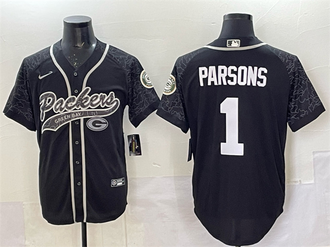 Green Bay Packers #1 Micah Parsons Black Reflective With Patch Cool Base Stitched Jersey - Zenithce
