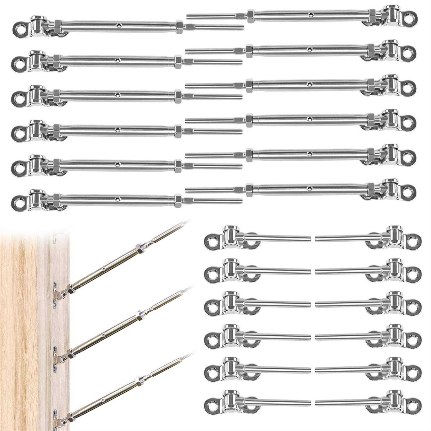 Muzata Cable Railing Kit 1/8 Swage Toggle Turnbuckle Hardware T316 Stainless Steel For Wood Post Woodeasy System Angle 180° Adjustable - Zenithce