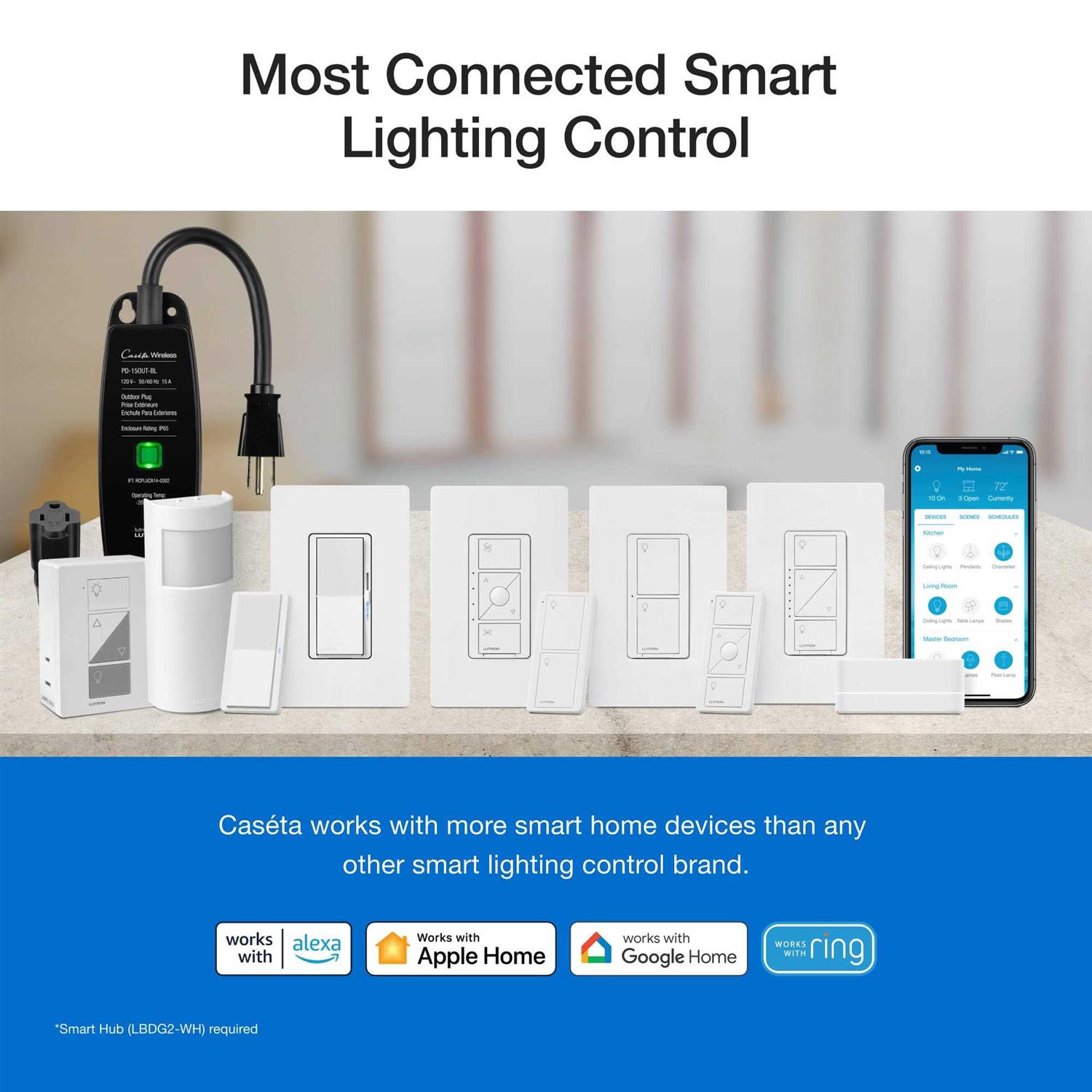 Lutron Pico Paddle Remote for On/Off Control of Caseta Smart Switches/Dimmers PJ2-P2B-GWH - Zenithce