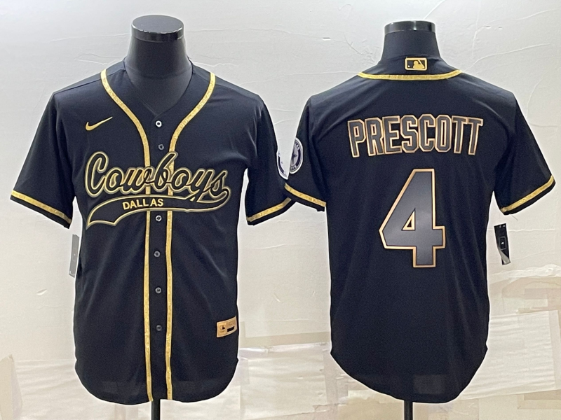 Dallas Cowboys #4 Dak Prescott Black Gold With Patch Cool Base Stitched Baseball Jersey - Zenithce