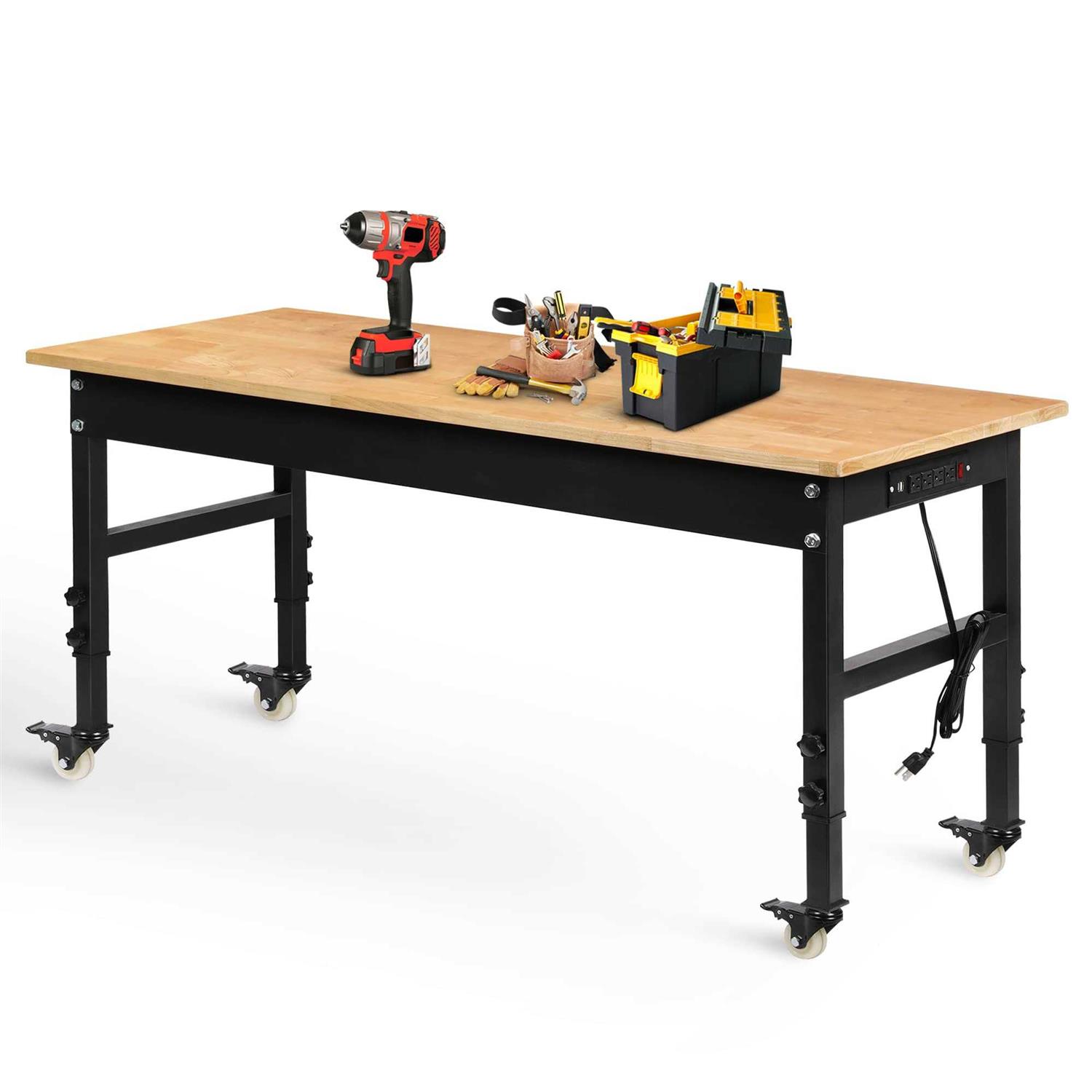 Tolead 48 inch Heavy-Duty Adjustable Workbench Rubber Wood Shop Table - Zenithce
