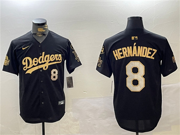 Los Angeles Dodgers #8 Enrique Hernández Black Gold 2024 World Series With Fernando Memorial Patch Home Limited Stitched Jersey - Zenithce
