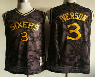 Philadelphia 76ers #3 Allen Iverson 1996-97 Purple With Yellow Hardwood Classics Soul Swingman Throwback Jersey - Zenithce