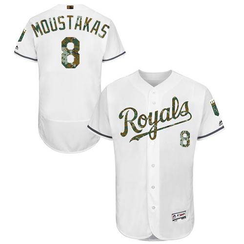 Royals #8 Mike Moustakas White Flexbase Authentic Collection 2016 Memorial Day Stitched Jersey - Zenithce