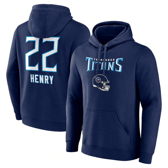 Tennessee Titans #22 Derrick Henry Navy Team Wordmark Name Number Pullover Hoodie - Zenithce