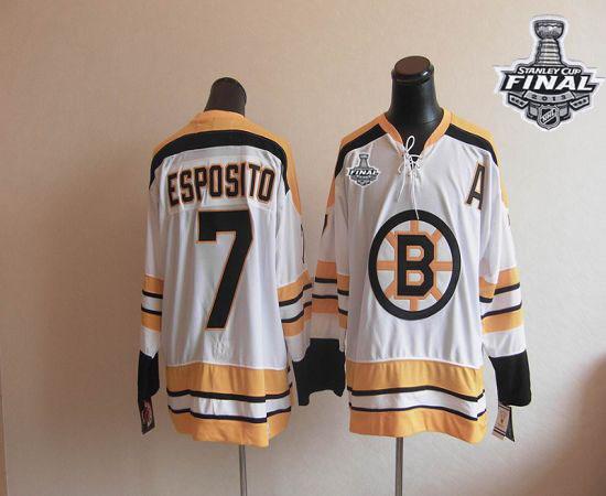 CCM Throwback Bruins Stanley Cup Finals Patch #7 Phil Esposito White Stitched Jersey - Zenithce