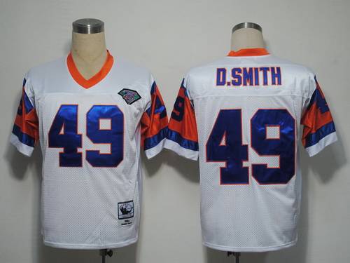 Mitchel And Ness Broncos #49 Dennis Smith White With 75 Anniversary Patch Stitched Throwback Jersey - Zenithce
