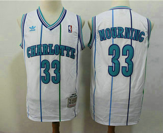Charlotte Hornets #33 Alonzo Mourning 1992-93 White Hardwood Classics Soul Swingman Throwback Jersey With Adidas - Zenithce