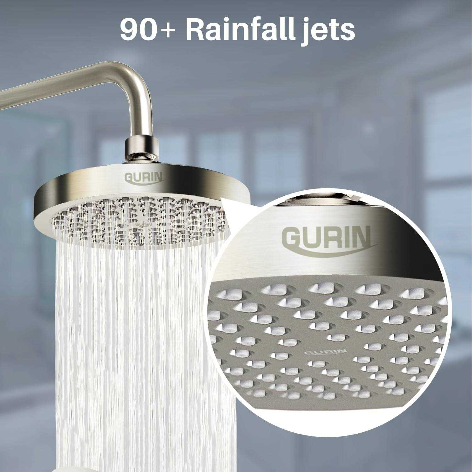 Gurin Shower Head High Pressure Rain Luxury Bathroom Showerhead with Chrome Plated Finish - Zenithce