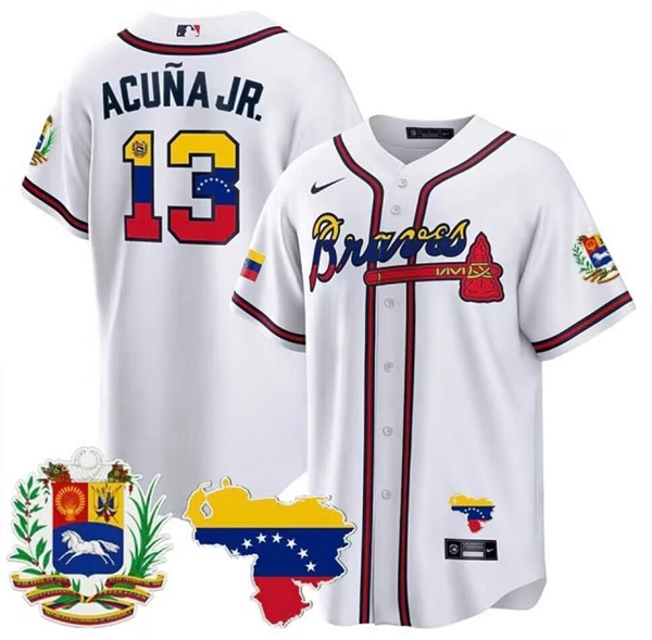 Atlanta Braves #13 Ronald Acuña Jr. 2023 White With Patch Cool Base Stitched Jersey - Zenithce