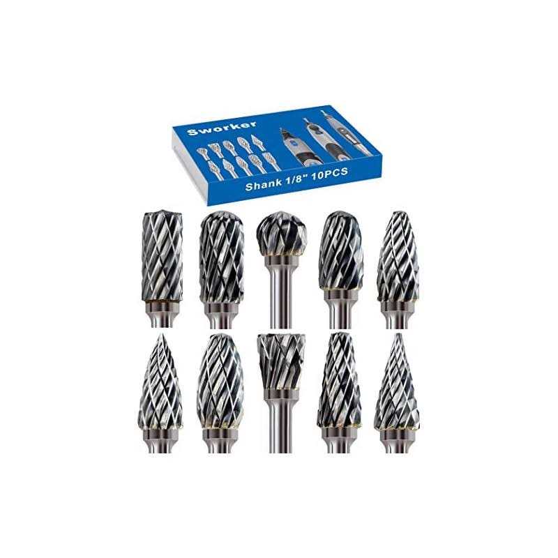 Sworker Carbide Burr Set 1/4 Shank 8PCS Die Grinder Bits Rotary Rasp File for Metal Wood Weld Concrete Stone Grinding Porting Deburring Engraving - Zenithce