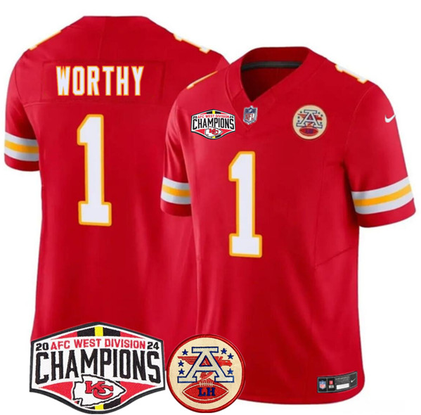 Kansas City Chiefs #1 Xavier Worthy Red F.U.S.E. 2024 AFC West Division Champions Vapor Limited Stitched Jersey - Zenithce