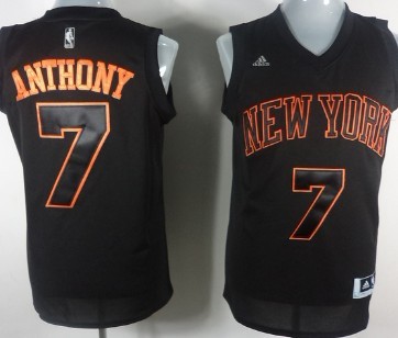 New York Knicks #7 Carmelo Anthony All Black With Orange Fashion Jersey - Zenithce