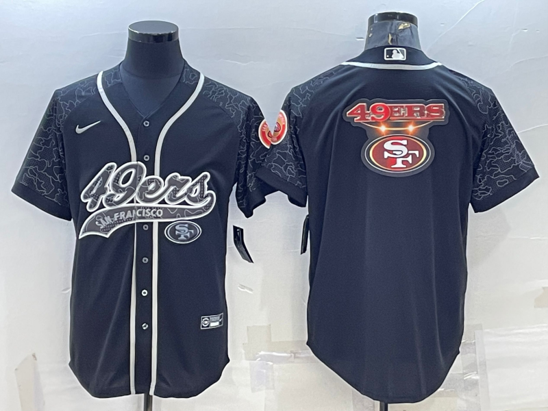 San Francisco 49ers Black Reflective Team Big Logo With Patch Cool Base Stitched Baseball Jersey - Zenithce