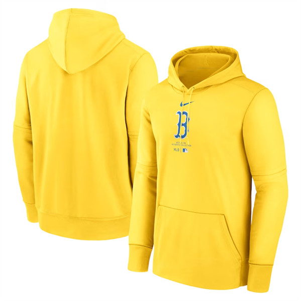 Boston Red Sox Yellow Collection Practice Performance Pullover Hoodie - Zenithce