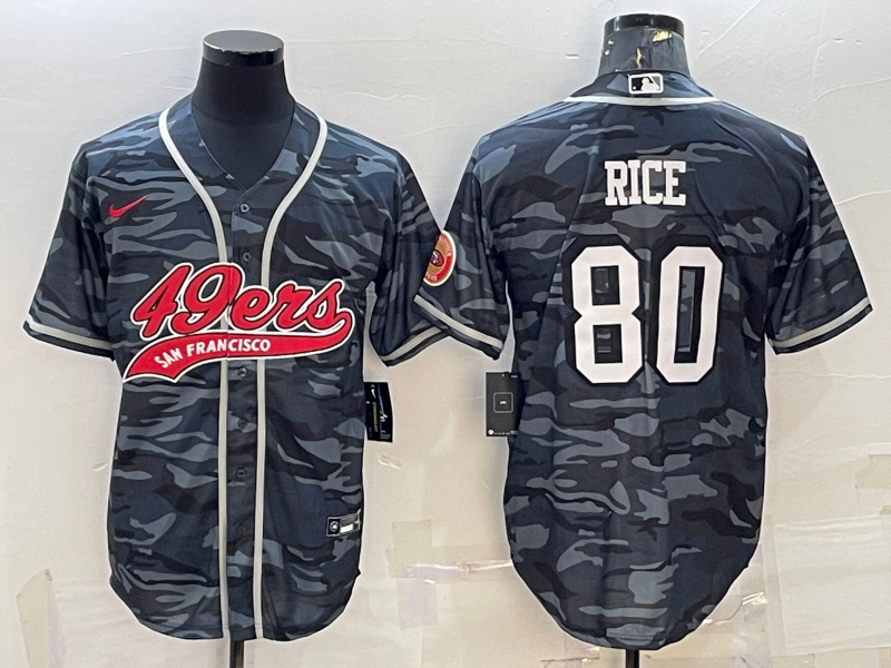 San Francisco 49ers #80 Jerry Rice Grey Camo With Patch Cool Base Stitched Baseball Jersey - Zenithce