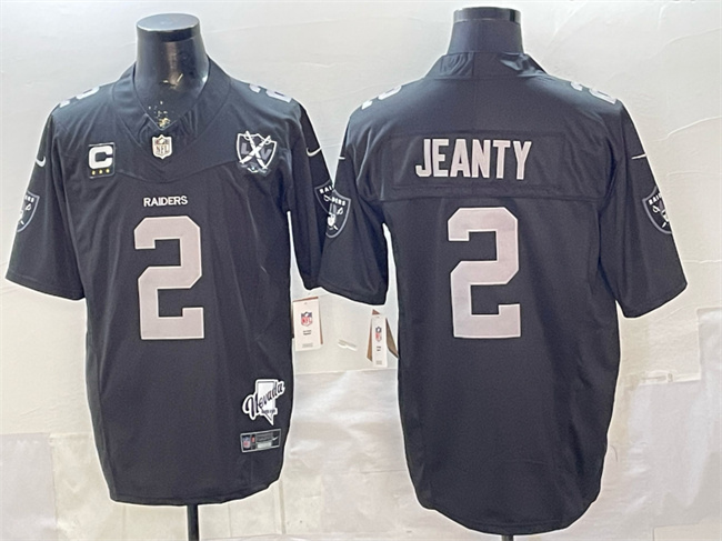 Las Vegas Raiders #2 Ashton Jeanty Black 2025 Draft F.U.S.E. With 4-Star C Patch Nevada Silver Stat Patch And 65th Anniversary Patch Stitched Jersey - Zenithce