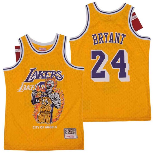 Los Angeles Lakers #24 Kobe Bryant Yellow Hardwood Classics Skull Edition Jersey - Zenithce