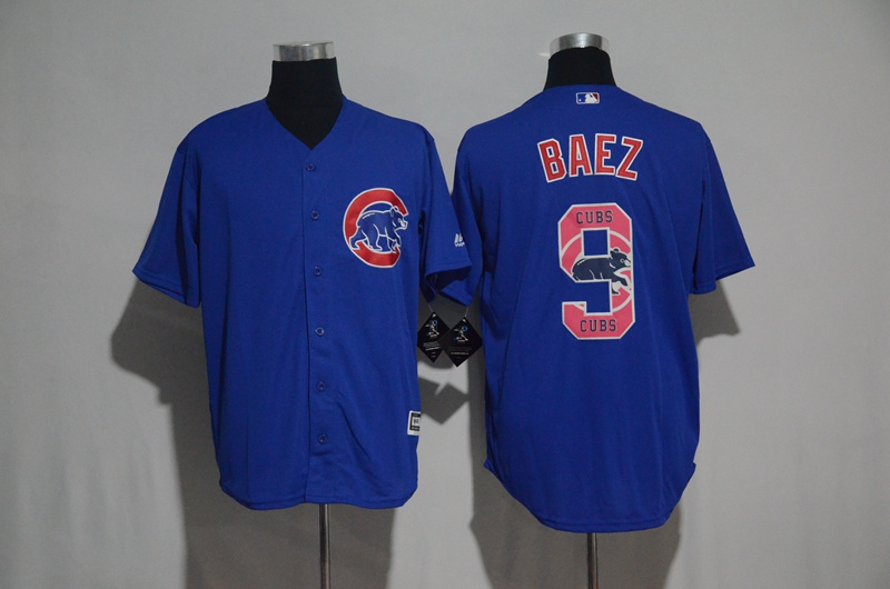Chicago Cubs #9 Javier Baez Blue Team Logo Print Cool Base Stitched Jersey - Zenithce