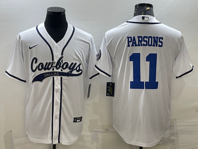 Dallas Cowboys #11 Micah Parsons White With Patch Cool Base Stitched Baseball Jersey - Zenithce