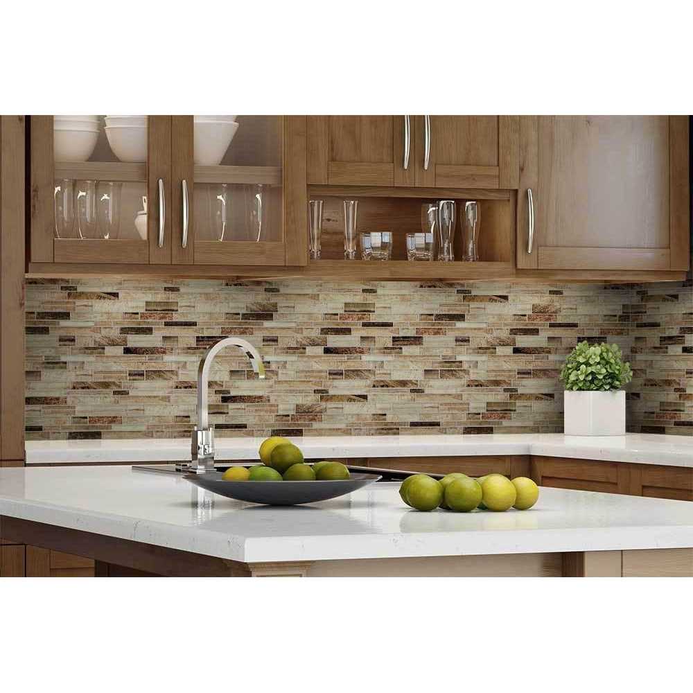 Mosaic Tile Outlet Linear Brown Foil Glass Contemporary Mosaic Tile - Zenithce