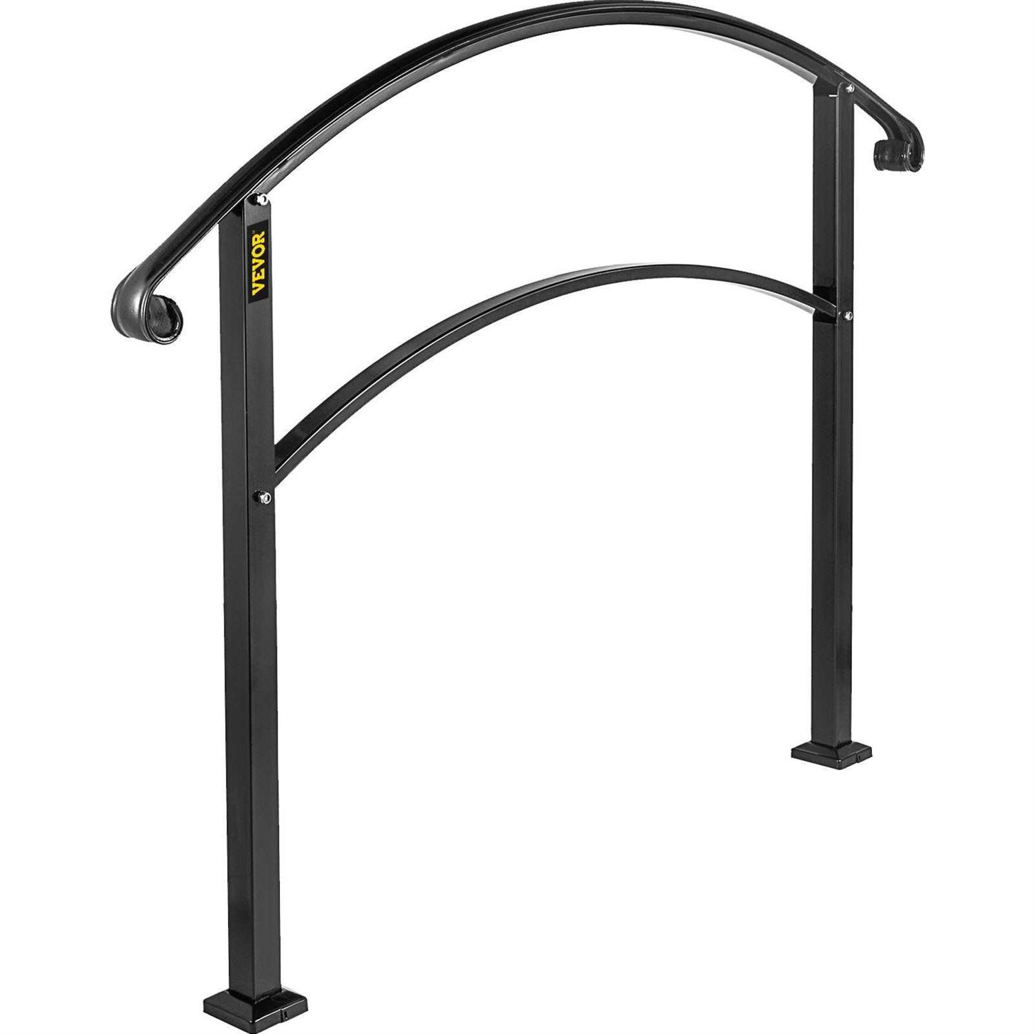 VEVOR Handrail Stair Railing 7 in. H x Wall Mount Handrails for Outdoor Stairs Black Aluminum Alloy Stair Railing Kit - Zenithce