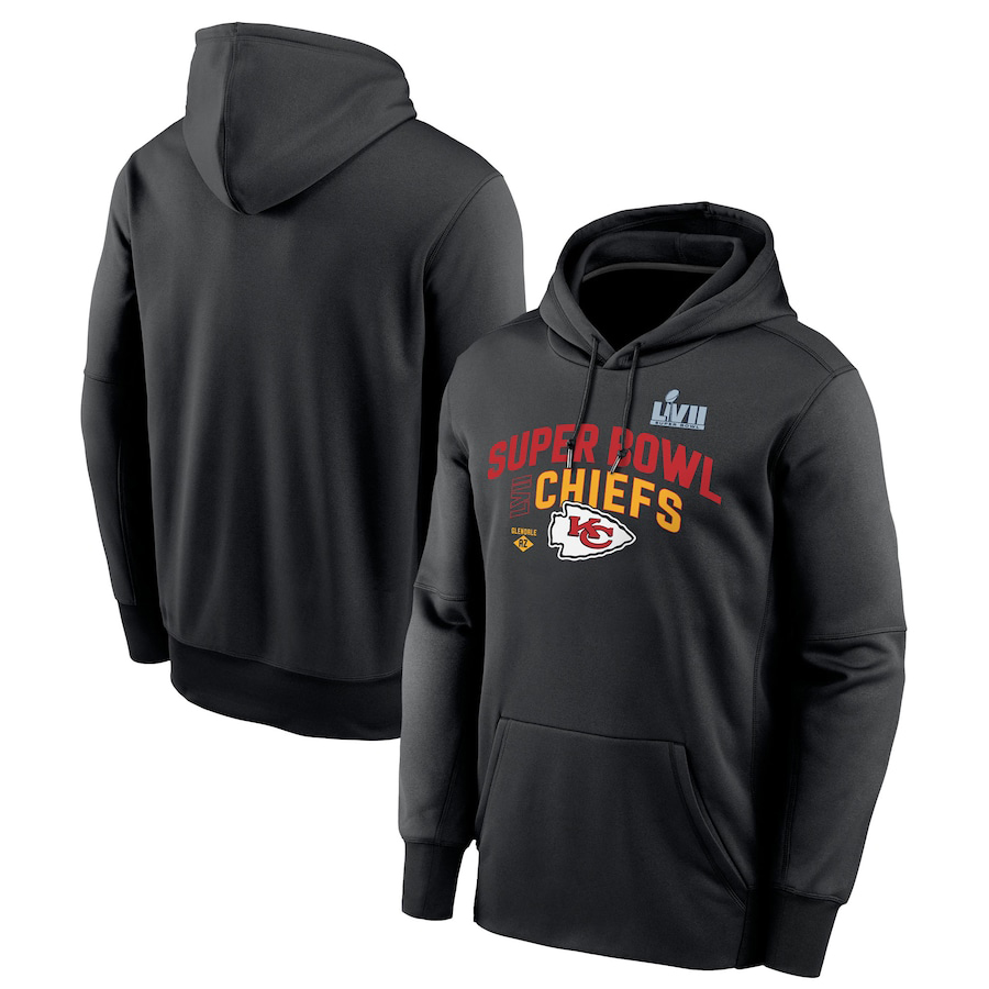 Kansas City Chiefs Black Super Bowl LVII Team Logo Lockup Therma Performance Pullover Hoodie - Zenithce