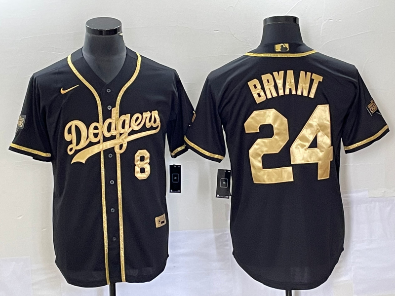 Los Angeles Dodgers Front #8 Back #24 Kobe Bryant Black Gold Cool Base Stitched Jersey - Zenithce
