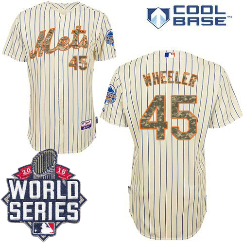 Mets #45 Zack Wheeler Cream(Blue Strip) USMC Cool Base W 2015 World Series Patch Stitched Jersey - Zenithce