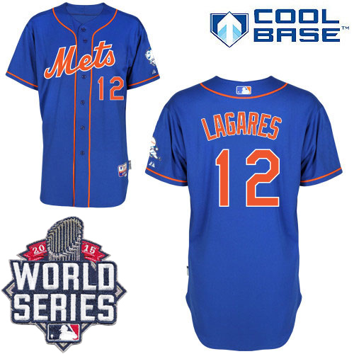 Mets #12 Juan Lagares Blue Alternate Home Cool Base W 2015 World Series Patch Stitched Jersey - Zenithce