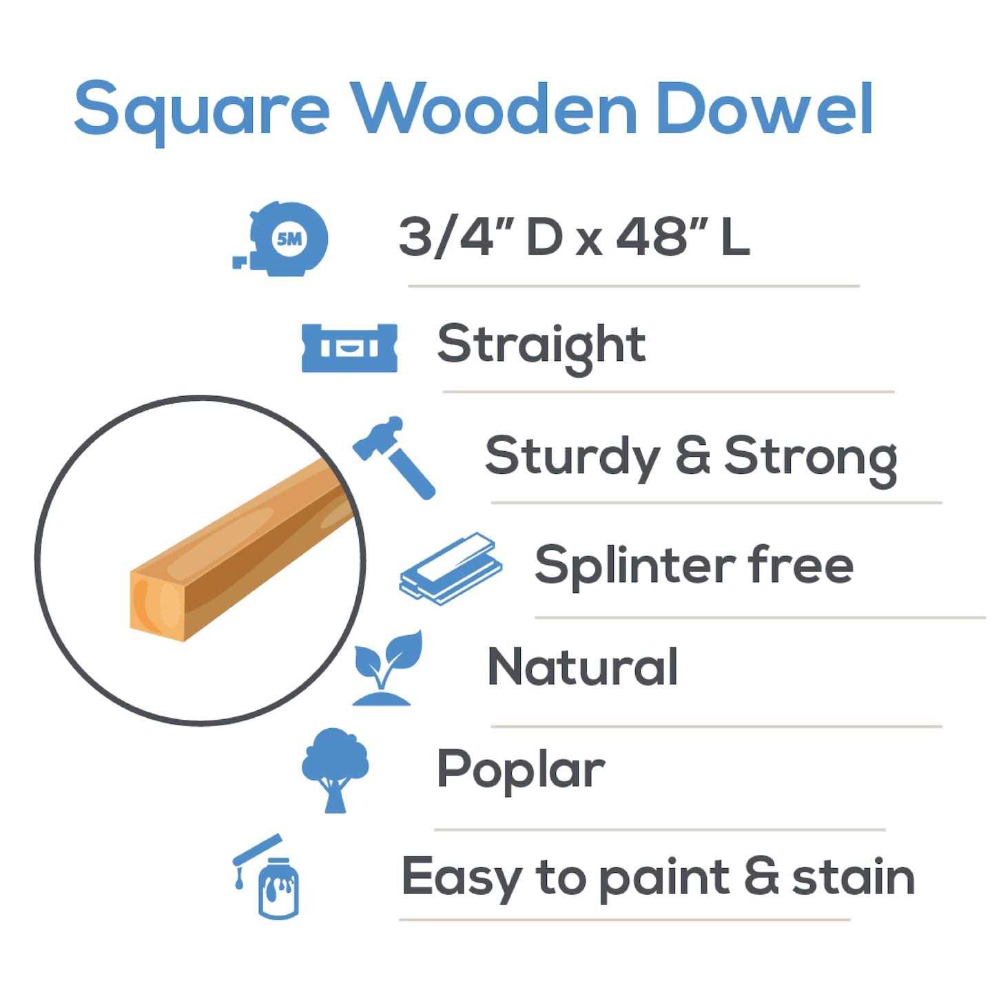Woodpeckers Crafts DIY Unfinished Wood Square Dowel - Zenithce